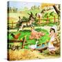 Little Girl at the Farm-English School-Stretched Canvas