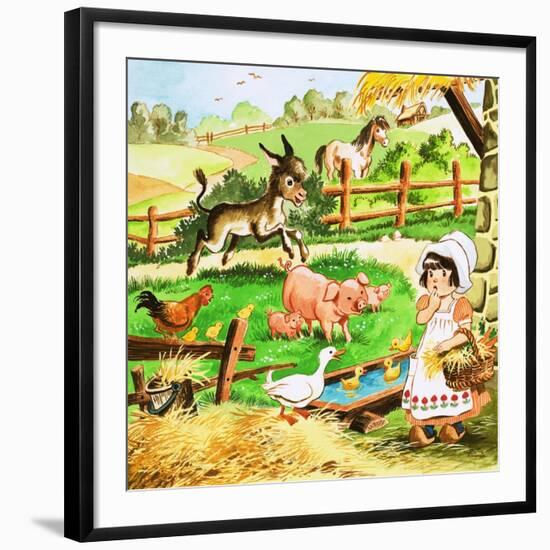 Little Girl at the Farm-English School-Framed Giclee Print