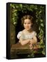 Little Girl at the Window Entwined with Vine Leaves-Ferdinand Georg Waldmüller-Framed Stretched Canvas