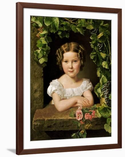 Little Girl at the Window Entwined with Vine Leaves-Ferdinand Georg Waldmüller-Framed Giclee Print