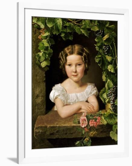 Little Girl at the Window Entwined with Vine Leaves-Ferdinand Georg Waldmüller-Framed Giclee Print