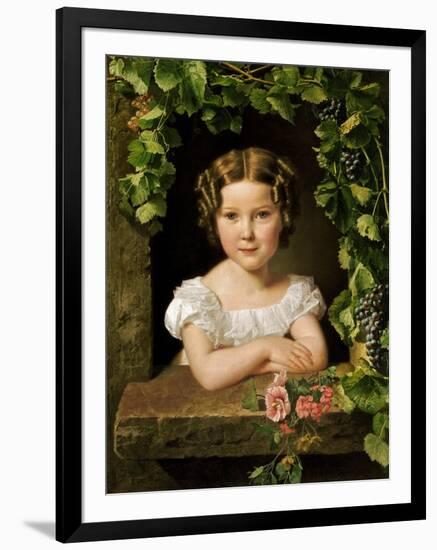 Little Girl at the Window Entwined with Vine Leaves-Ferdinand Georg Waldmüller-Framed Giclee Print