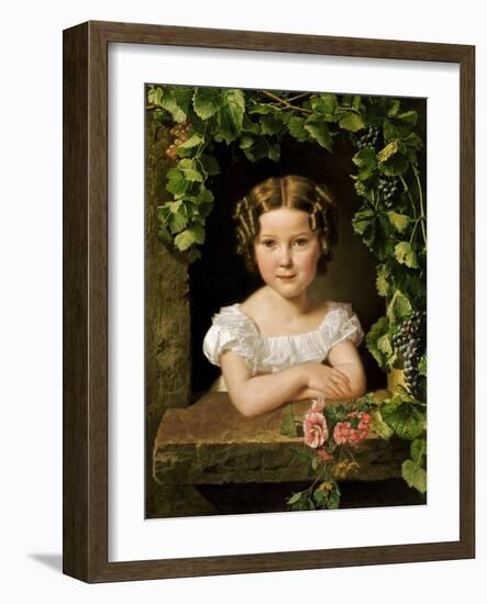 Little Girl at the Window Entwined with Vine Leaves-Ferdinand Georg Waldmüller-Framed Giclee Print