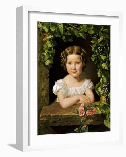 Little Girl at the Window Entwined with Vine Leaves-Ferdinand Georg Waldmüller-Framed Giclee Print