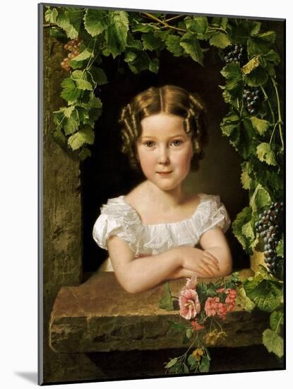 Little Girl at the Window Entwined with Vine Leaves-Ferdinand Georg Waldmüller-Mounted Giclee Print