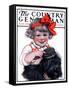 "Little Girl Brushing Dog," Country Gentleman Cover, July 7, 1923-E.M. Wireman-Framed Stretched Canvas