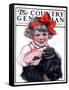 "Little Girl Brushing Dog," Country Gentleman Cover, July 7, 1923-E.M. Wireman-Framed Stretched Canvas