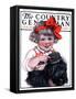 "Little Girl Brushing Dog," Country Gentleman Cover, July 7, 1923-E.M. Wireman-Framed Stretched Canvas