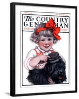 "Little Girl Brushing Dog," Country Gentleman Cover, July 7, 1923-E.M. Wireman-Framed Giclee Print