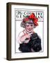 "Little Girl Brushing Dog," Country Gentleman Cover, July 7, 1923-E.M. Wireman-Framed Giclee Print