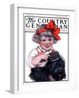 "Little Girl Brushing Dog," Country Gentleman Cover, July 7, 1923-E.M. Wireman-Framed Giclee Print