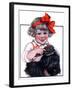 "Little Girl Brushing Dog,"July 7, 1923-E.M. Wireman-Framed Giclee Print