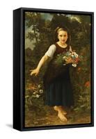 Little Girl by the Brook Holding a Sheaf of Flowers, 1886-William Adolphe Bouguereau-Framed Stretched Canvas