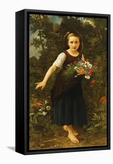 Little Girl by the Brook Holding a Sheaf of Flowers, 1886-William Adolphe Bouguereau-Framed Stretched Canvas