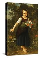 Little Girl by the Brook Holding a Sheaf of Flowers, 1886-William Adolphe Bouguereau-Stretched Canvas