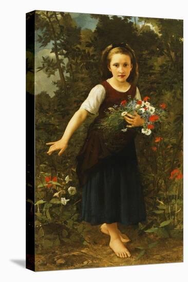 Little Girl by the Brook Holding a Sheaf of Flowers, 1886-William Adolphe Bouguereau-Stretched Canvas