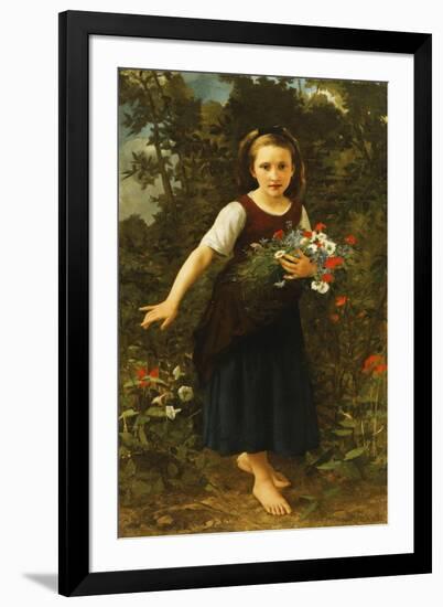 Little Girl by the Brook Holding a Sheaf of Flowers, 1886-William Adolphe Bouguereau-Framed Giclee Print