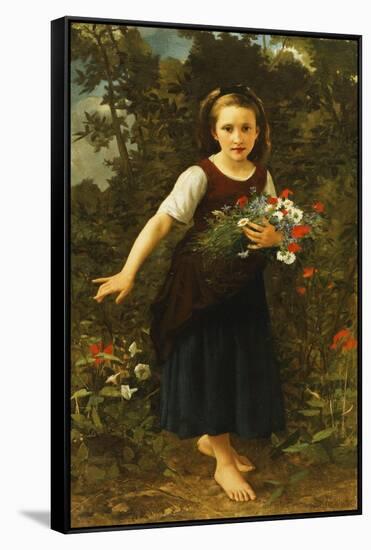 Little Girl by the Brook Holding a Sheaf of Flowers, 1886-William Adolphe Bouguereau-Framed Stretched Canvas