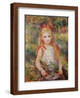 Little Girl Carrying Flowers, or the Little Gleaner, 1888-Pierre-Auguste Renoir-Framed Giclee Print