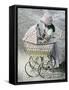 Little Girl Checking on Baby in Carriage-Nora Hernandez-Framed Stretched Canvas