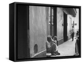 Little Girl Cleaning Face of a Street Beggar-null-Framed Stretched Canvas