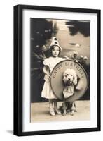 Little Girl Clown with Drum and Dog-null-Framed Art Print