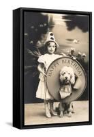 Little Girl Clown with Drum and Dog-null-Framed Stretched Canvas
