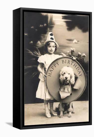 Little Girl Clown with Drum and Dog-null-Framed Stretched Canvas