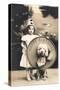 Little Girl Clown with Drum and Dog-null-Stretched Canvas