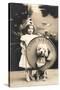 Little Girl Clown with Drum and Dog-null-Stretched Canvas