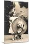 Little Girl Clown with Drum and Dog-null-Mounted Art Print