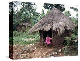 Little Girl Dressed for Church, in Front of Hut, Uganda, East Africa, Africa-D H Webster-Stretched Canvas