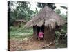 Little Girl Dressed for Church, in Front of Hut, Uganda, East Africa, Africa-D H Webster-Stretched Canvas