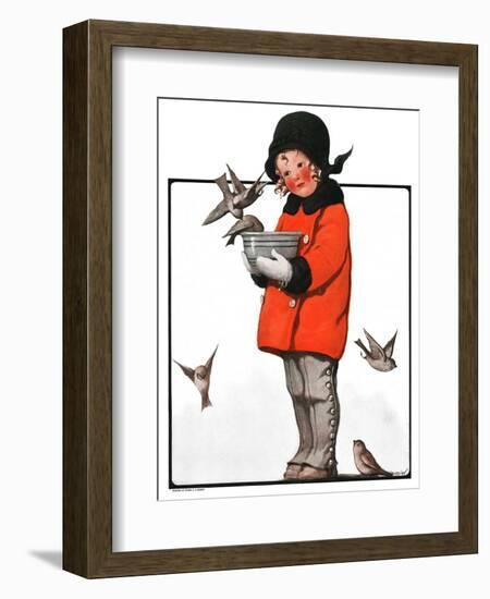 "Little Girl Feeding Birds,"January 31, 1925-Sarah Stilwell Weber-Framed Giclee Print