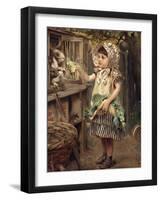 Little Girl Feeding Rabbits-null-Framed Giclee Print