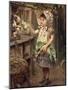 Little Girl Feeding Rabbits-null-Mounted Giclee Print