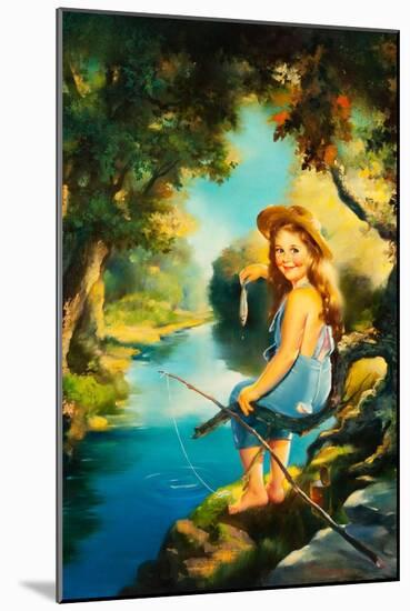 Little Girl Fishing-Maxine Stevens-Mounted Art Print