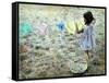 Little Girl Hanging Laundry-Nora Hernandez-Framed Stretched Canvas