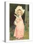 Little Girl Holding Rabbit-null-Stretched Canvas