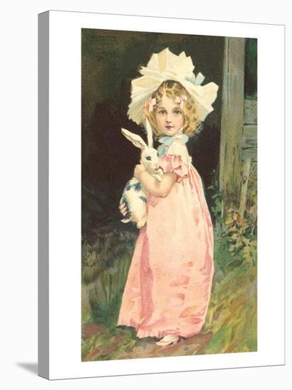 Little Girl Holding Rabbit-null-Stretched Canvas