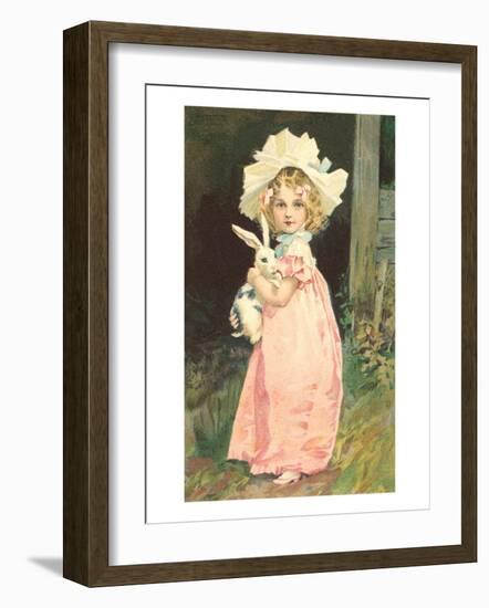 Little Girl Holding Rabbit-null-Framed Art Print