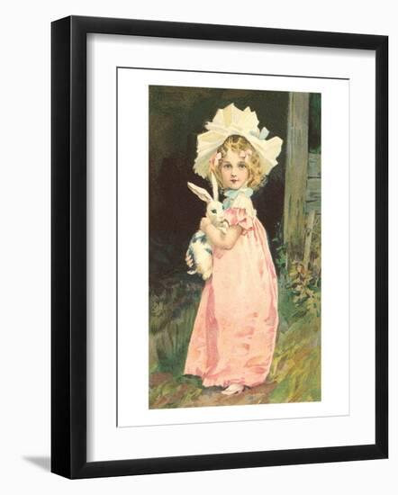 Little Girl Holding Rabbit-null-Framed Art Print