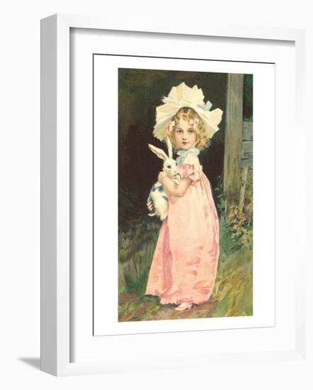 Little Girl Holding Rabbit-null-Framed Art Print