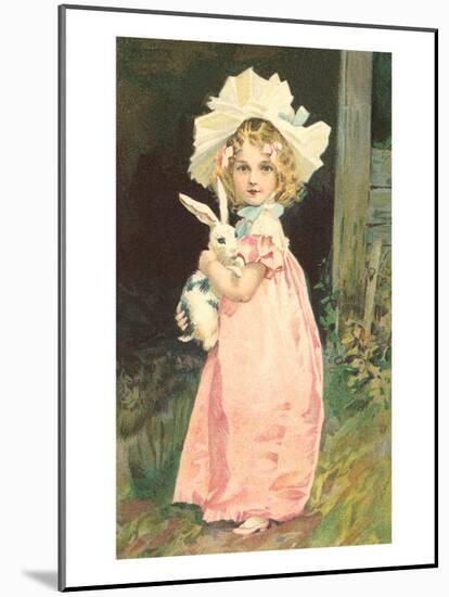 Little Girl Holding Rabbit-null-Mounted Art Print