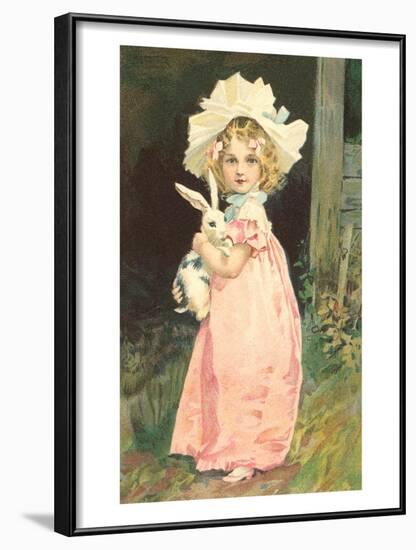 Little Girl Holding Rabbit-null-Framed Art Print