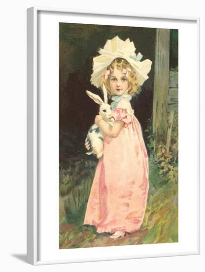 Little Girl Holding Rabbit-null-Framed Art Print