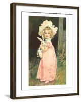 Little Girl Holding Rabbit-null-Framed Art Print