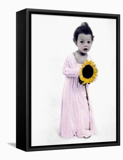 Little Girl Holding Sunflower-Nora Hernandez-Framed Stretched Canvas