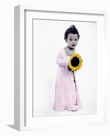 Little Girl Holding Sunflower-Nora Hernandez-Framed Giclee Print