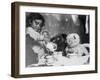 Little Girl Hosts a Tea Party, Three Bears and a Doll Attend-null-Framed Photographic Print